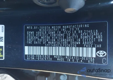 2020 Toyota Corolla Xse from USA, damaged, VIN 5YFT4RCE3LP036336